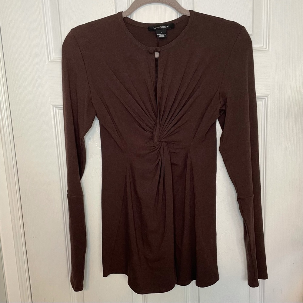 Lundström Brown Cotton Rayon Long Sleeve Top Blouse 12 Made in Canada